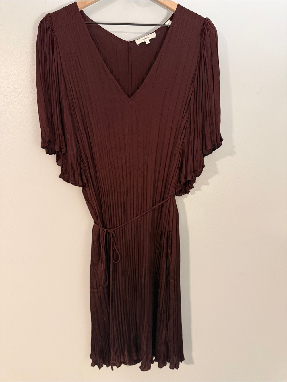 Vince Plum Pleated V-Neck Midi Dress